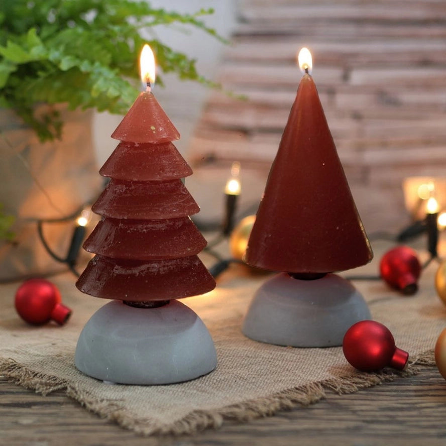 Christmas Tree Candle with Gold Base