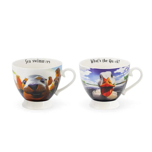 Beyond The Herd Set Of 2 Cappuccino Mugs (What's The Quack?, Sea Swimmers)