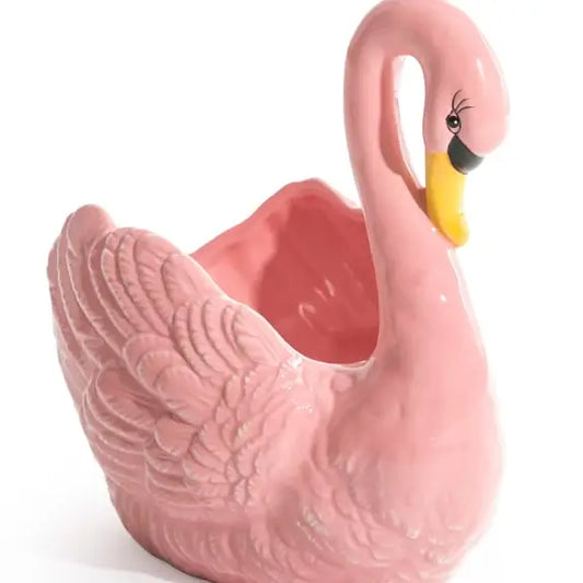 Pink Swan Ceramic Planter / Storage Bowl