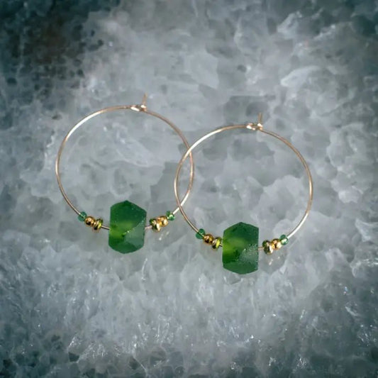 Green Glass Krobo Earrings