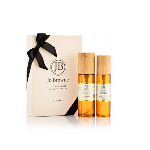 Jo Browne Day and Night Body Oil Gift Set with presentation box and two bottles