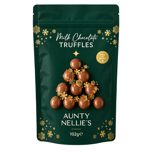 Milk Chocolate Truffle Pouch – Aunty Nellie's packaging on transparent background