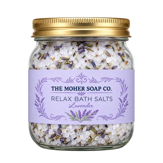 Moher Soap Co bath salts jar, background-free product image