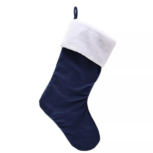 Christmas Stocking with White Furry Top - Oxford Navy