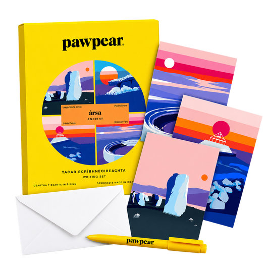 Pawpear Ancient Writing Set – full set with yellow box, stationery, envelope and pen