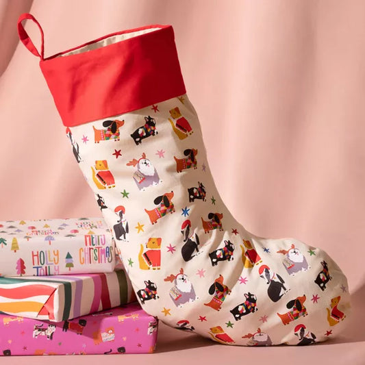 Raspberry Blossom Dogs Stocking 'Santa Paws Stop Here