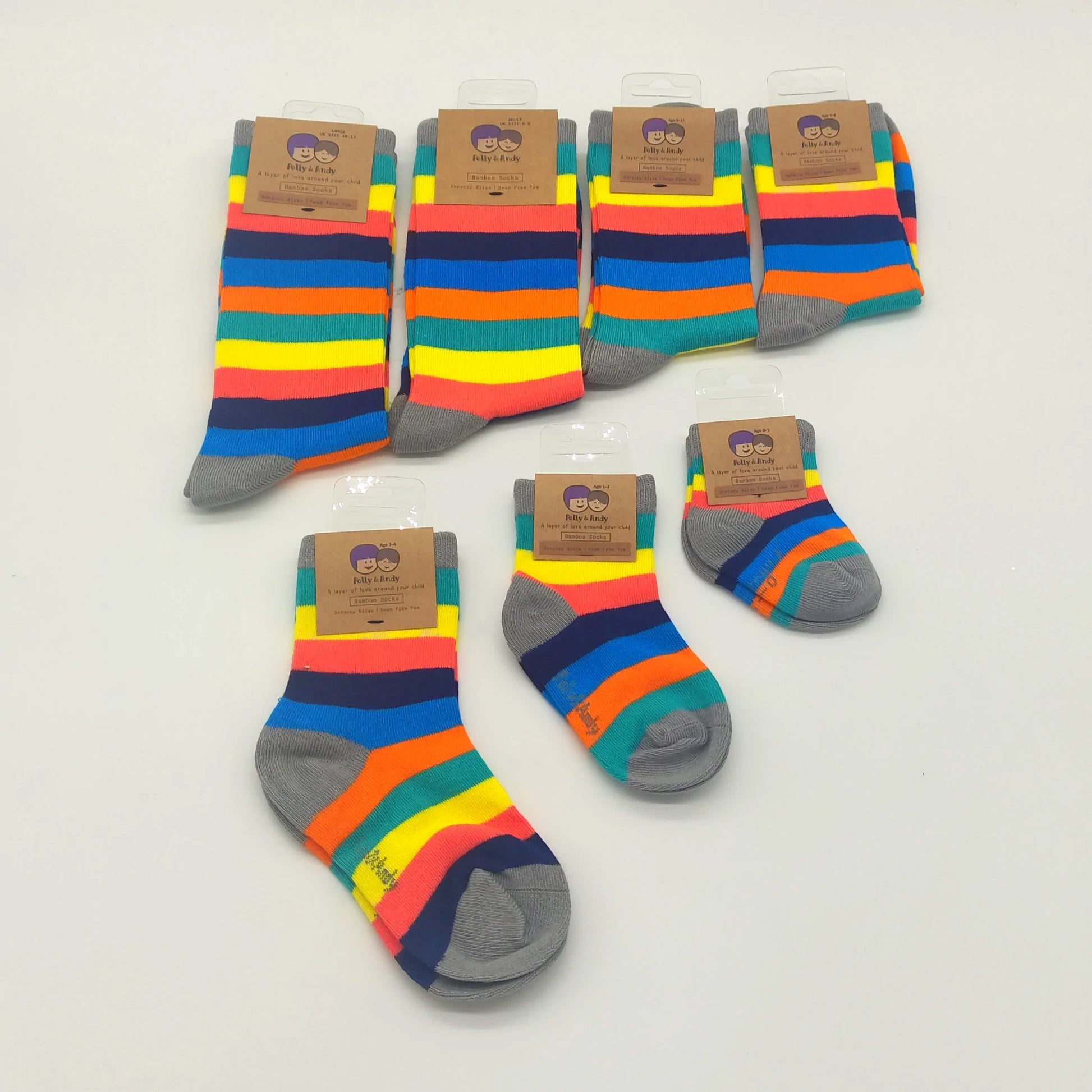 Polly and Andy Bamboo Socks - Kids 0-1 Rainbow